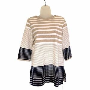 PERIPHERY Boat neck striped tan, black white blouse size med